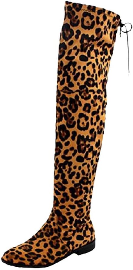 Forever Link Jalen-H4 Women's Over The Knee Thigh High Flat Boot,Leopard
