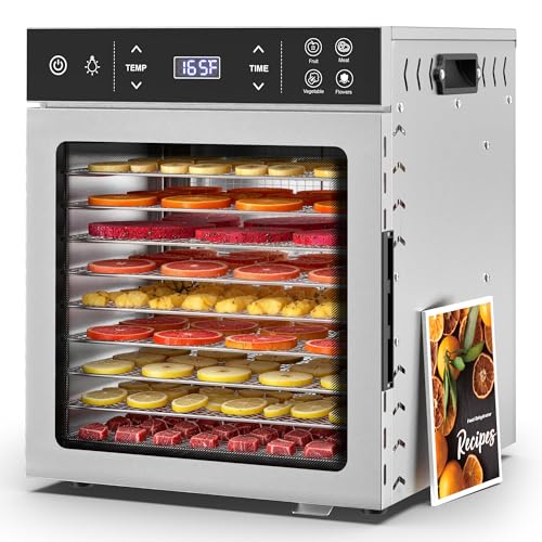 Image of Suteck 400W Food Dehydrator with 10 Trays for Jerky, Fruit, Veg, Meat | Stainless Steel, 4 Presets, Strong Dual Fans & 360 Airflow, 85F-195F, 48H Timer, Built-in Light, Quiet
