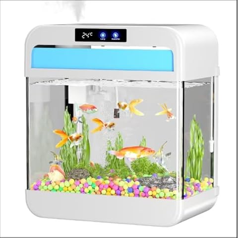 Fish Tank Aquarium 2.2 Gallon Fish Bowl with Humidifier 7 Color Auto-Looping Light 3 in 1 Pump with Filteration & Oxygenation & Circulation, Temperature Display, HD Float Glass, Thickened Base Cover
