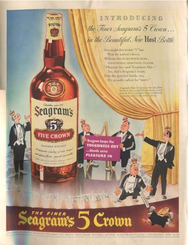 Seagram's Antique Whiskey Original Magazine Advertisements, 10-Piece Collector Set, Paper, 1940s-1970s, Five Crown, Seven Crown, V.O. Canadian Whisky, and 100 Pipers #3