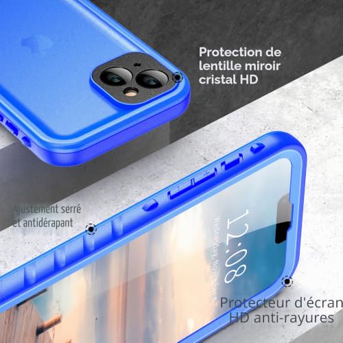 Coque incassable iPhone 14 Plus étanche anti-rayure intégrale bleu - 5