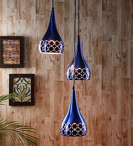 Image of GreyWings 3 Light Hanging Light for Home, Blue Aluminium Pendant Light with E27 Holder, Modern Ceiling Hanging Lamp for, Bulb Not Included, Cluster Set
