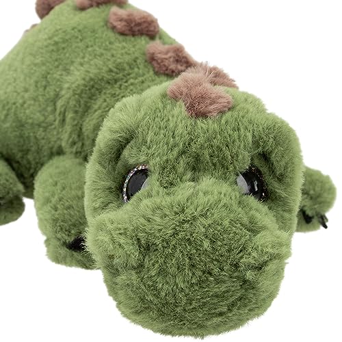 Depesche 12653 Dino World - Kuscheltier Dinosaurier mit grünem Fell und Glitzeraugen, ca. 50 cm großer Plüschdino
