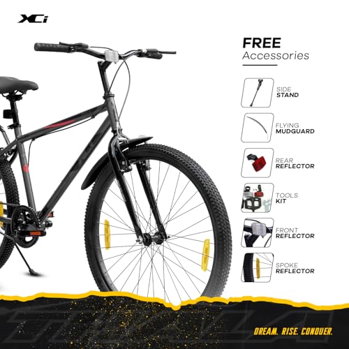 Image of XCi Thala Mountain Bicycle /Bike, 27.5-Inch Tires, Single Speed, Rigid Suspension, V-Brakes, Youth 12+ Years, 17-Inch Ultra Light Steel Frame, Grey Red