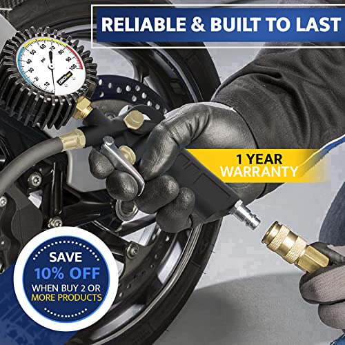 Tire Inflator With Pressure Gauge – Large Glow Dial, Swivel Air Chuck With Gauge And Air Compressor Accessories – 100 Psi #TOP1
