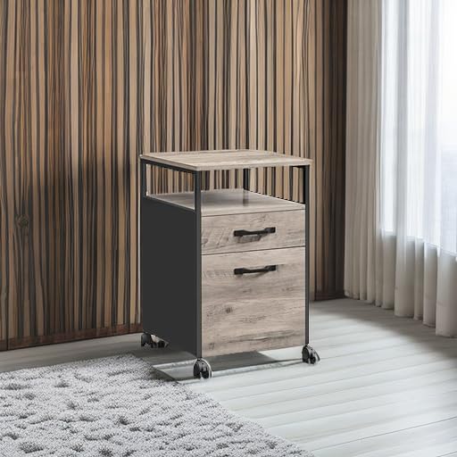VASAGLE File Cabinet, Mobile Filing Cabinet with Wheels, 2 Drawers, Open Shelf, for A4, Letter Size, Hanging File Folders, Heather Greige and Ink Black UOFC071B02 - Image 7
