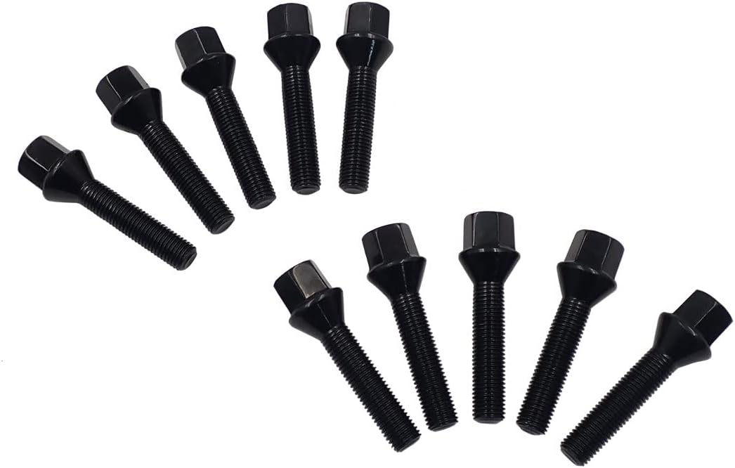 10pcs E82 E87 E88 E90 E91 E92 E93 E46 X1 E84 Z4 E85 E86 E89 BMW M12 P1.5 60 Degree Taper Wheel Bolt 50mm 17HEX Black