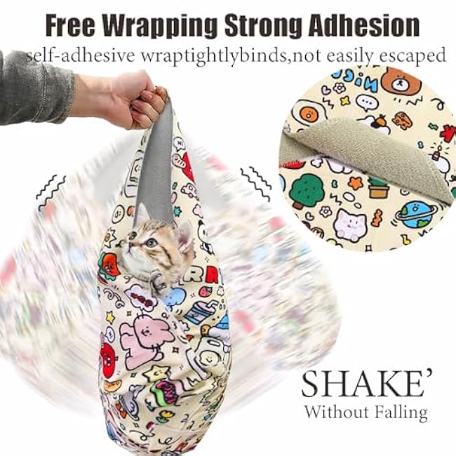 27.6'' Cat Grooming Wrap Cat Wrap for Cutting Nails, Anti-Escape Cat Restraint Wraps for Medicine Nail Clipping Ear Cleaning, Self-Adherent Cat Swaddle Wrap with Nail Clipper - Within 15lbs-QDExQMaD