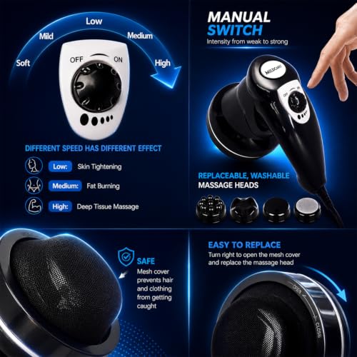 Image of MildCares RX Pro Massage Machine Full Body | Electric Body Massager for Pain Relief | Deep Tissue Physiotherapy Handheld Massager for Back, Neck, Shoulder & Legs | Powerful Motor, 3 Attachments, 1-Year Warranty