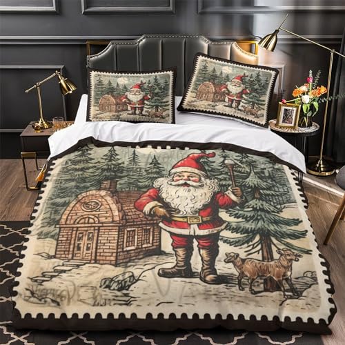 Housse de couette Noël pour lit double avec taies imprimé 3D rétro - 5