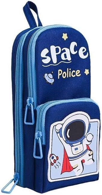 Brand Conquer Canvas Premium Pencil Case Hang able 6 Layer with 3 Compartment Cute Aesthetic Pencil Case for Girls Large Capacity Pencil Pouch for Kids Cute Stationary Gift for Kids(Space Police LUE)