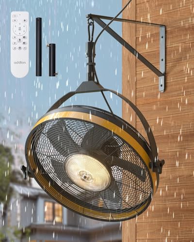 addlon Wall Mount Fan with Light, 20 inch Waterproof Plug Outdoor Ceiling Fan with Remote&APP Control, 360° Adjustable Tilt, 6 Speeds, Dimmable, Reversible, Hook Mount for Patio, Toolroom, Farmhouse