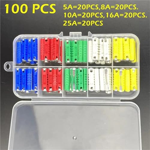 Fusibles tipo torpedo para coches clásicos en kit de 100 piezas variadas de 5A a 25A 2