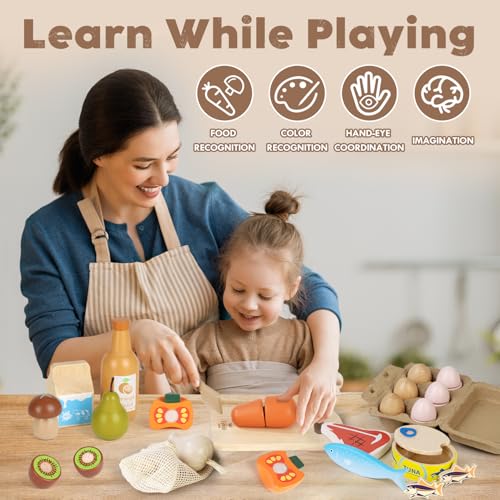 Image of Lehoo Castle Wooden Play Food Sets for Kids Kitchen, Pretend Play Toys