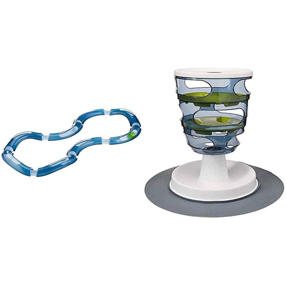 Catit Design Senses Spielschiene, Super Roller, inklusive leuchtaktivem Ball, für Katzen & Design Senses Futter Labyrinth, interaktives Spielzeug für Katzen