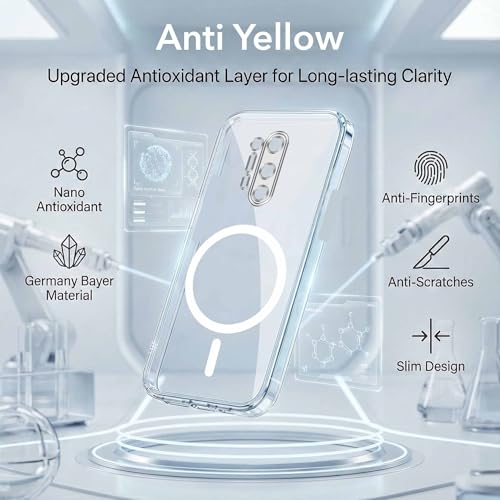 Image of Jkobi Lifetime Anti-Yellow MagSafe Compatible Clear Back Cover Case for OnePlus 8 Pro (Sleek Hard Crystal | Shockproof and Camera Protection)
