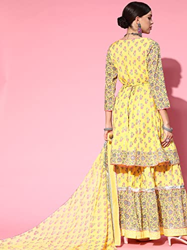 Image of ishin Women's Cotton Kurta With Sharara & Dupatta