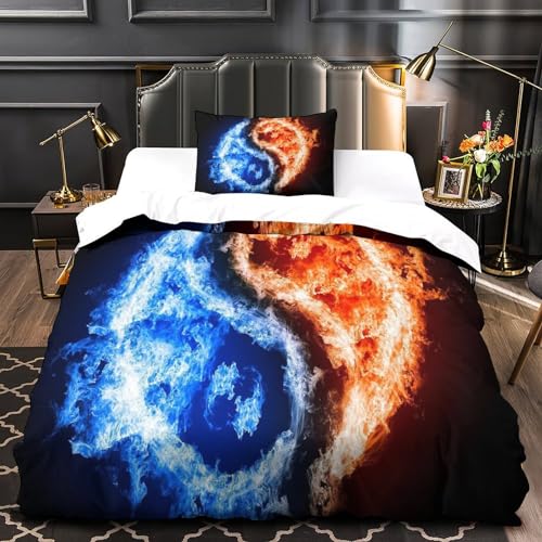 Housse de couette 3D imprimé Feu de Glace en microfibre zippée 135x200