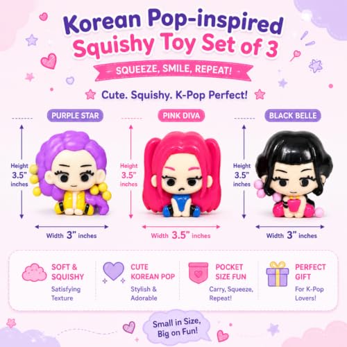 Image of Wanna Party Korean Pop Inspired Squishy Toys for Kids - Set of 3 | Cute Character Stress Relief Squeeze Toys, Soft Sensory Fidget Toys for Party Favours, Return Gifts & Birthday Gifts