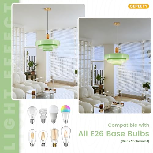 Image of Mint Green 3-Tier Pendant Light, Mid-Century Modern Wood Accent Hanging Lamp with 59 inch Adjustable Cord, E26 Base for Kitchen Island, Dining Room & Boho Bedroom