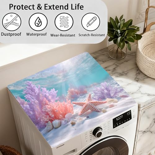 Image of Washer Dryer Top Cover Mat, Non-Slip Laundry Room Decor, Laundry Room Kitchen Appliance Decor Protector Universal 23.6 inchx19.7 inch (Starfish)