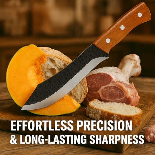 Image of Machado Heavy Duty Cleaver Knife | Forged Stainless Steel Butcher Knife with Wooden Handle | Hammered Blade for Meat Cutting, Chopping & Outdoor BBQ | Professional Chef & Home Use