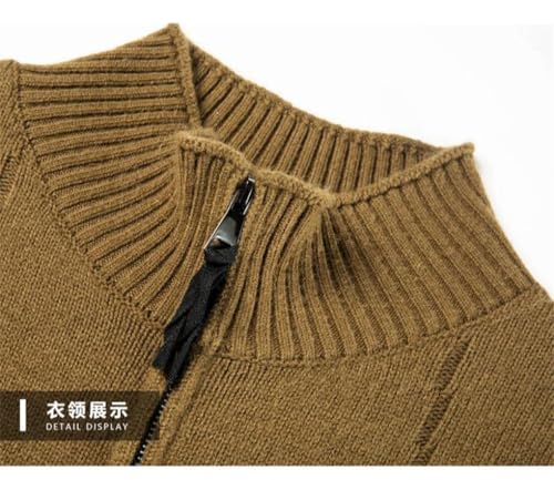 Men's Stand-Up Collar Solid Color Cardigan Knitted with Zipper Winter Warm Long Sleeves Sweater3