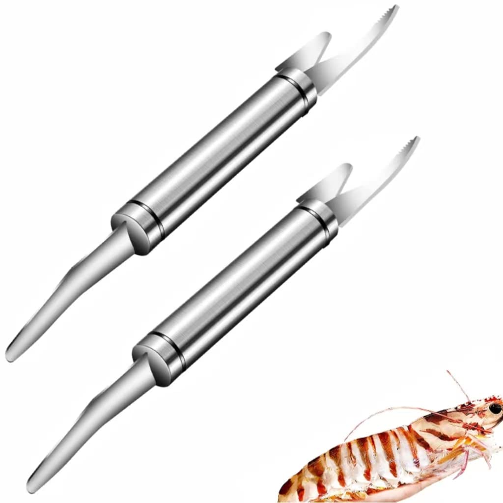 Shrimp Deveiner Tool 5 in 1 Multifunctional Shrimp Fish Knife Shrimp Peeler and Deveiner Tool Stainless Steel Shrimp Line Fish Maw Knife Seafood Shrimp Line Knife Kitchen Tool Shrimp Cleaner (2 Pack)