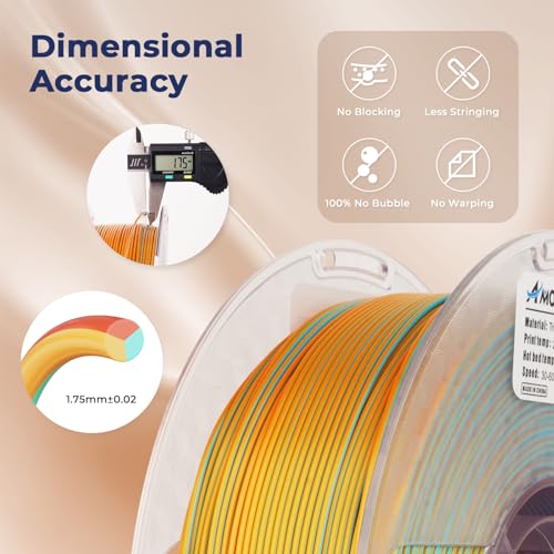 Image of AMOLEN Silk PLA 3D Printer Filament, Tri Color Coral Gold Turquoise PLA 1.75mm, Shiny Multi Color Change Filament 3D Printing PLA Filament for Most FDM 3D Printer, 1kg Spool(2.2lbs)