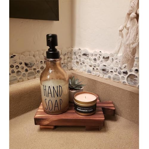 Image of COKOKERT Wood Pedestal Stand Riser,Wood Tray for Kitchen Bathroom Sink Decor,Wooden Dish Soap Tray for Soap Dispenser,Makeup,Guest Towels,Candles,Plants