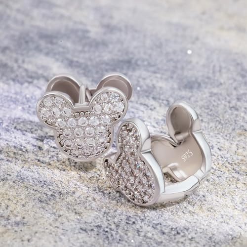 Cute Hoop Earrings for Girls Teens Women - Sterling Silver Hypoallergenic Cubic Zirconia Mouse Earrings Dainty Lovely Double Side Loop Earrings Fashion Jewelry Adorable Gifts for Christmas Daughter3