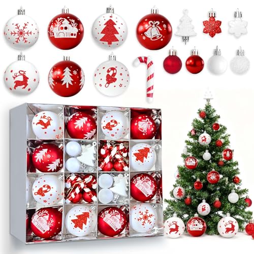 Betensh 42 Stück Weihnachtskugeln Rot Weiß, Christbaumkugeln...
