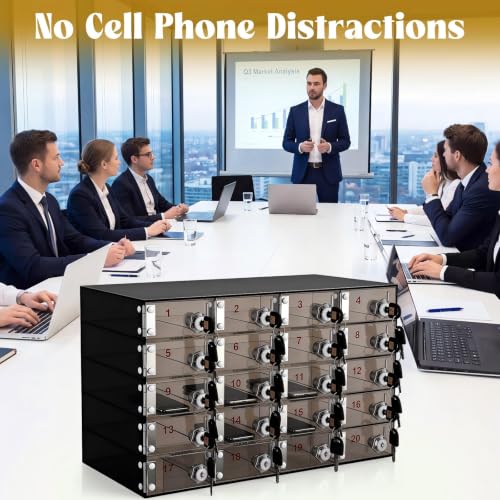 Image of Layhit 20 Slots Cell Phone Locker Box for Classroom Black Acrylic Cell Phone Storage Cabinet Bin with Door Locks for Classroom School Students Office Factory Employees