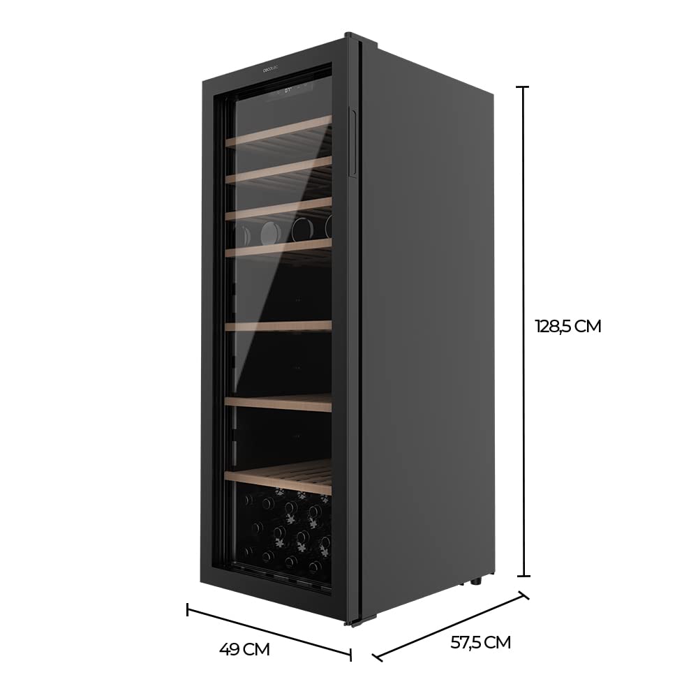 Cecotec Vinoteca de 98 Botellas Bolero GrandSommelier B98Black. 203 L, Sistema Compresor de Enfriamiento, Display, Control Táctil, Temperatura Regulable y Luz LED interior