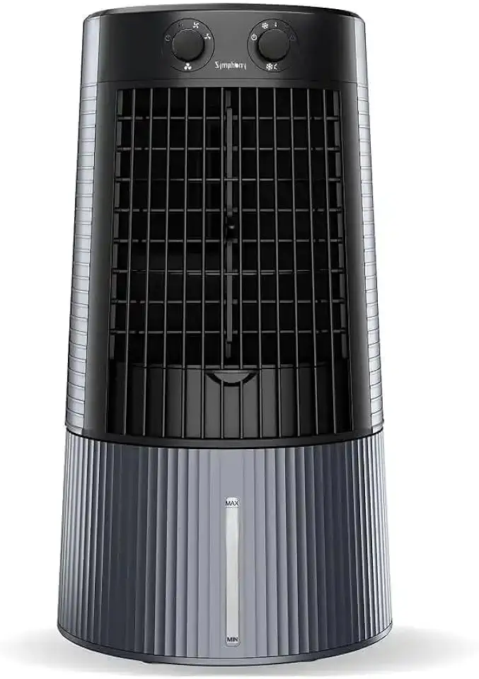 Symphony Climatizador de ar de torre pessoal Duet para casa e escritório com colmeia, soprador potente, rotação automática e baixo consumo de energia (6L, cinza)