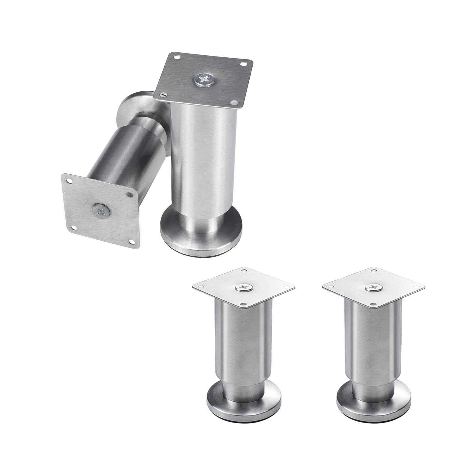 KFGISD, Set of 4 Industrial Metal Coffee Table Legs,with Floor Protectors,2-Level Adjustment Device,Adjustable 1.8cm ，Metal Furniture Legs(15cm/5.9in)