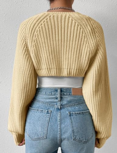 Image of Women's Long Sleeve Open Front Knitted Crop Cardigan Drop Shoulder Knit Bolero Shrug Sweater