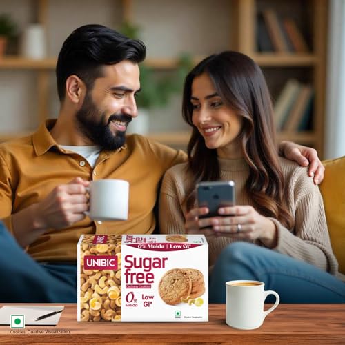 Image of Unibic Sugar Free Cashew Cookies 202.5g I Low GI No Maida I Sugar-Free Snack I Healthy Cookies (weight may vary) (Pack of 3)