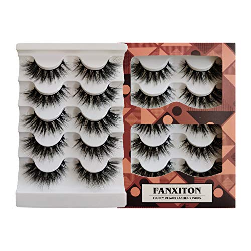 3D Fluffy Faux Mink Lashes, FANXITON Volume False Eyelashes Long Natural Fake Eyelashes 5 Pairs