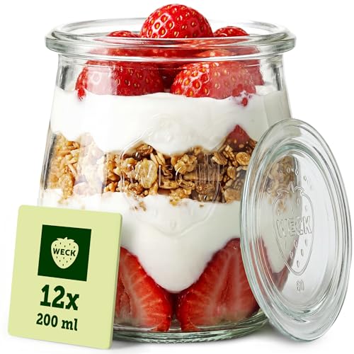 Weck Gläser 200ml – 12er Set mit Deckeln – Tulpenform...