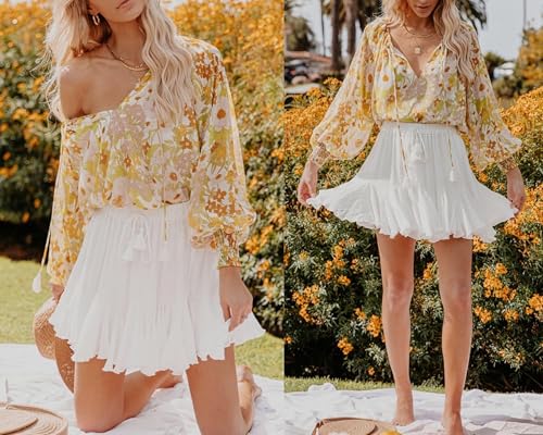 Flowy Shorts for Women Casual Boho Ruffle Mini Skorts High Waist Pleated Skirts Athletic Tennis Butterfly Shorts4