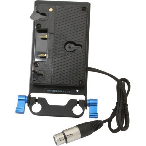 IndiPRO Gold Mount Plate to Dedicated 4-Pin Female XLR Connector for Pro Cameras & Lightning | Integrated 15mm LWS Rod Bracket | Single D-Tap Output| Enables Use of Battery as Counterweight