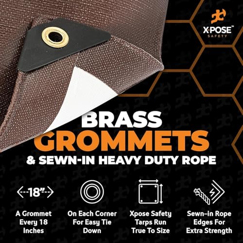 Image of Xpose Safety 10' x 20' Brown /White Ultra Heavy Duty Tarp - 20 Mil - Extra Large, Waterproof Tarp Cover Rain Camping,Tent Tarp,UV Protection,Reinforced Corners