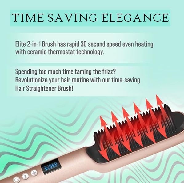 Miniatura 2 de ELITE HAIR TOOLS Peine alisador de cabello 2 en 1 con pantalla LED y 17 temperaturas de precisión