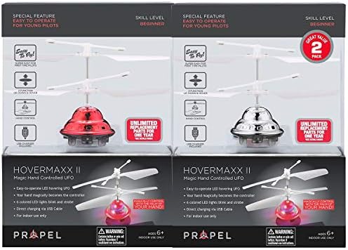 Propel Hovermaxx UFO II Magic Hand Held Controlled UFO- 2 Pack (Red & Silver)
