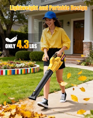 Image of Leaf Blower Cordless Compatible with DeWalt 20V Max Battery, 6 Speed Modes | 500CFM Electric Leaf Blower with 2 Batteries and Charger, Battery Powered Blowers for Lawn Care, Snow, Dust, Blowing Leaves