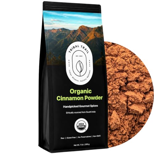Tribal Trail Organic Ceylon Cinnamon Powder | 7.05 oz | USDA Organic &amp; Non-GMO | Recyclable Kraft Bags | Best for Baking, Coffee, Desserts &amp; Cooking | Ethically Sourced from Kerala, India