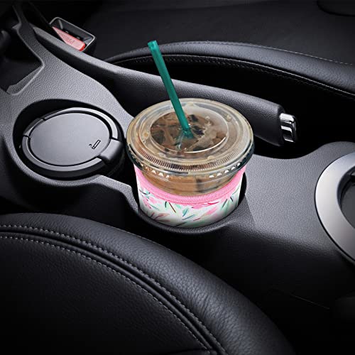 Image of YR Reusable Neoprene Insulator Sleeve for Iced Coffee Cups, 3 Pack Coffee Coolies sleeves for Iced & Hot Drinks, Cold Beverage Cooler Compatible with Starbucks Coffee and More (Pink Flower)