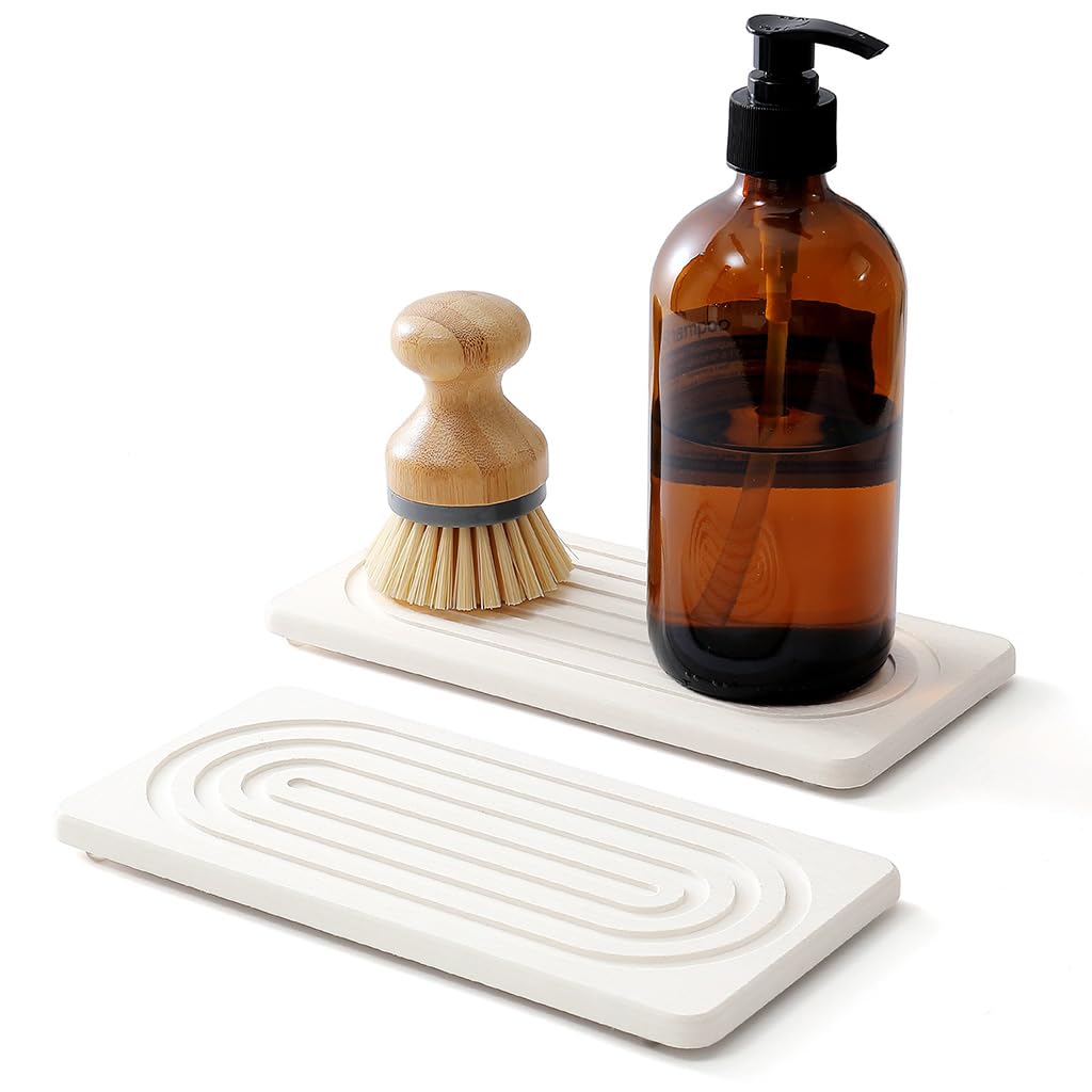 HASTHIP® Diatomite Countertop Toiletries Holder Organizer, Quick-Dry Sink Faucet Tray Grooved Oval Drain Board, Super Absorbent Stone Drip Tray for Kitchen & Bathroom Sink Organizer, 21.6×10.6cm-image-39