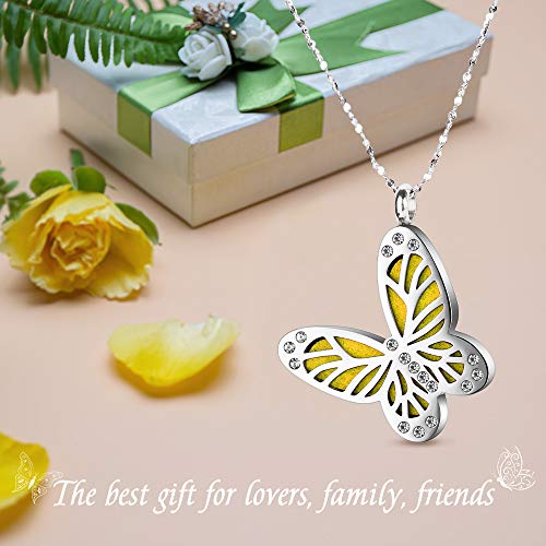 Maromalife Essential Oil Diffuser Necklace Butterfly Zircon Stainless Steel Aromatherapy Pendant Locket With Adjustable Chain And 10 Pcs Felt Pads Mothers Day Christmas Birthday Gift For Women Girls #TOP4
